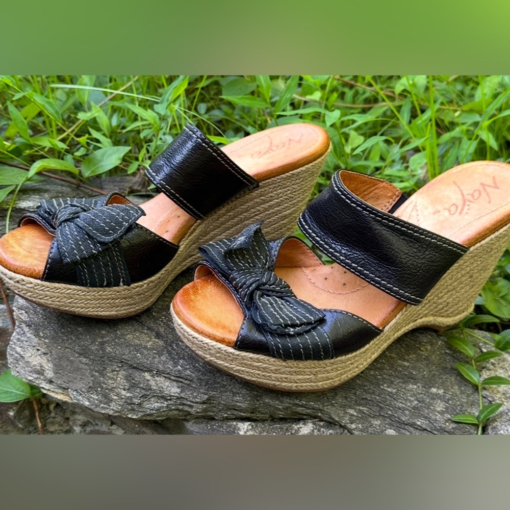 Naya Colette Espadrille Black Wedge Sandals with Bow Detail Size 6.5M